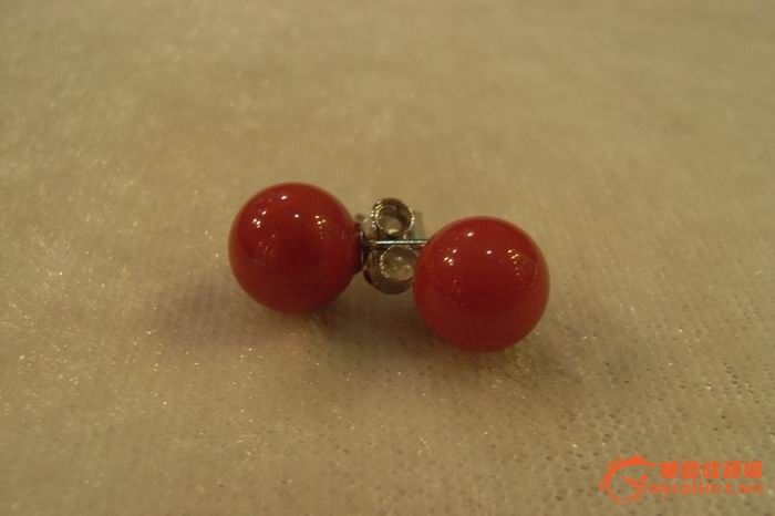 红珊瑚圆珠耳钉TI114VZZ1802_红珊瑚圆珠耳