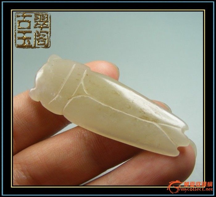 清代-和田青白玉玉质大长扁玉蝉