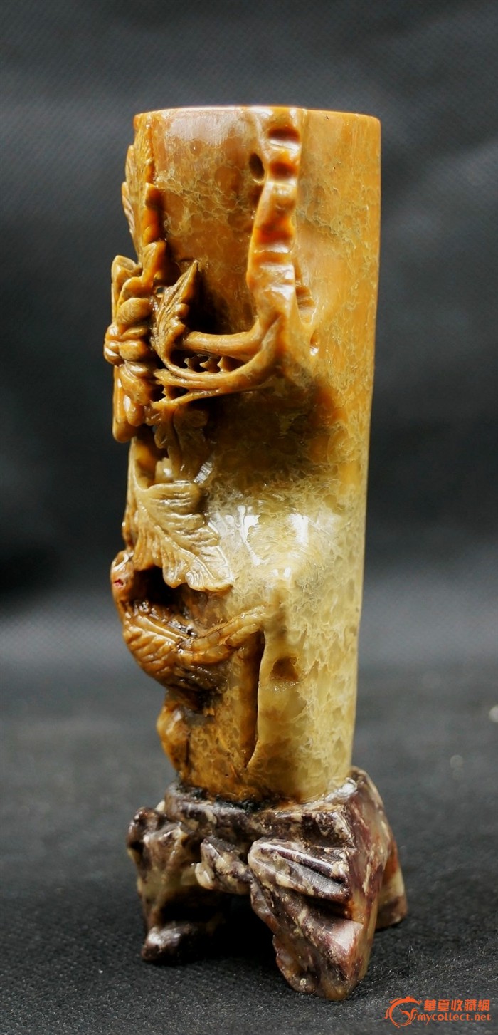 老寿山鲎箕石浮雕刻花插(125号)