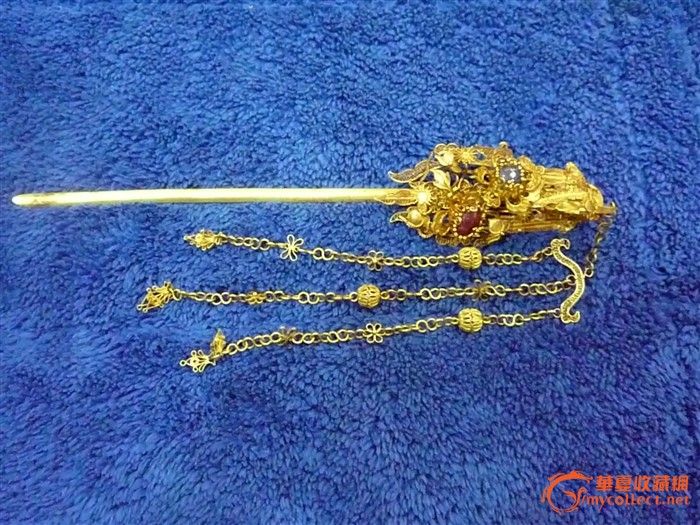 清代纯金掐丝嵌宝石簪子 010-52421259 捡漏网