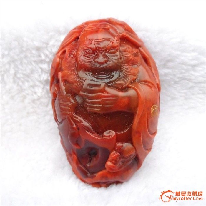 顶级柿子红南红钟馗嫁<em>妹手</em>玩件--天工奖凌煌作