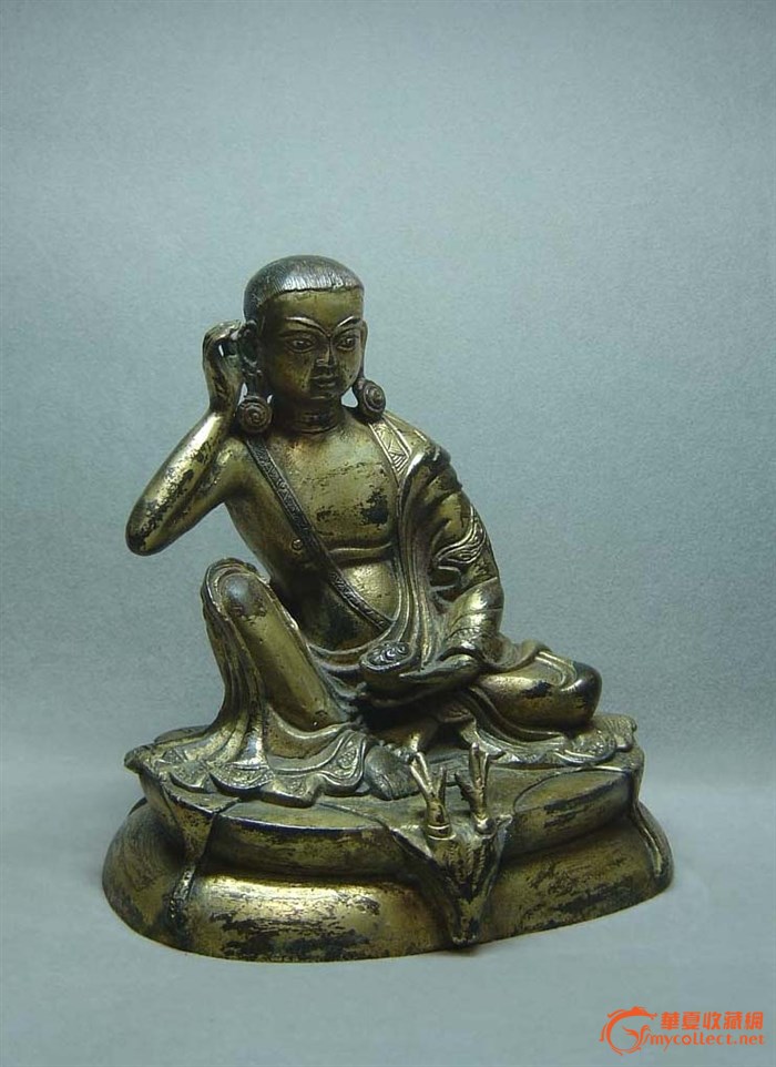 清代铜鎏金米拉日巴尊者佛像。高:14.5厘米_清