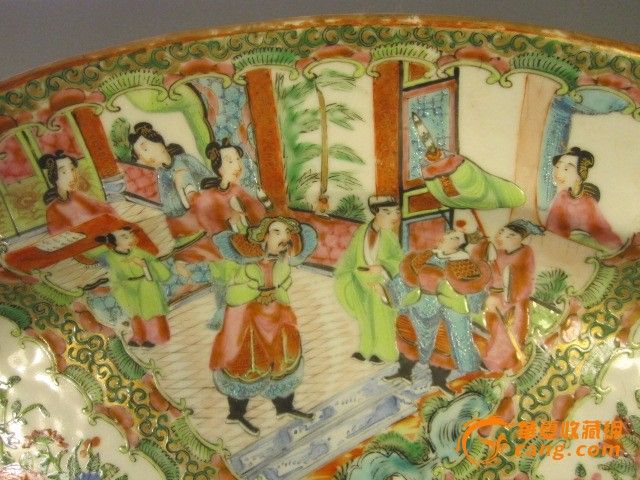 清代广彩<em>杨门女将故事</em>椭圆折沿大盘_清代广彩