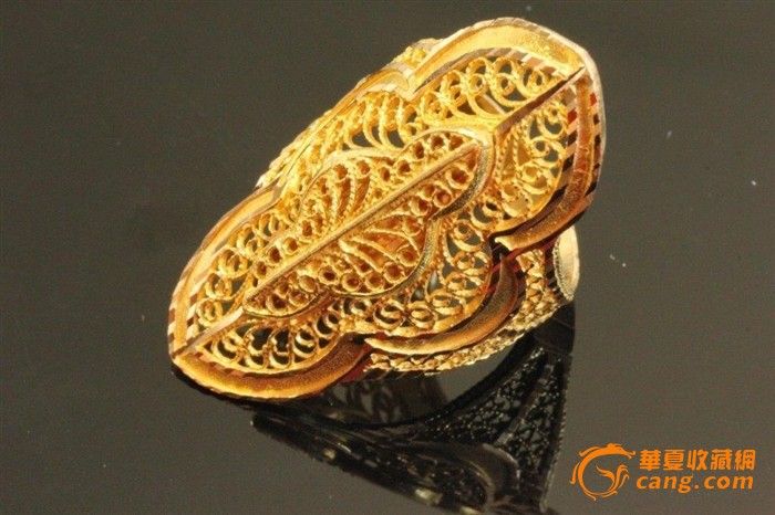 欧洲硕大掐丝镂空蝶型花样14K戒指3x2cm稀有收藏