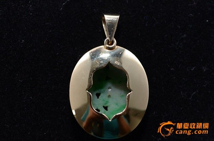 香港精致老珠宝 14k金嵌清代天然翡翠花片吊坠