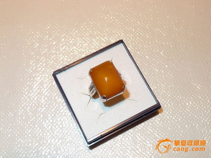 BR2银镶天然老蜜蜡戒指*方戒面,男女适用*_B