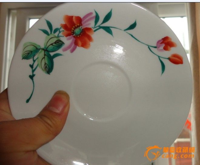醴陵细路牡丹花卉盘子10个,画工瓷质一流 文革醴陵,工厂风景花卉盘子