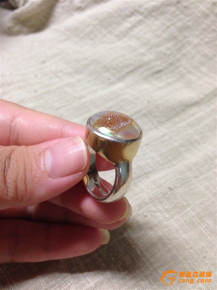 玛瑙晶洞聚宝盆戒指999纯银戒托海外设计师作