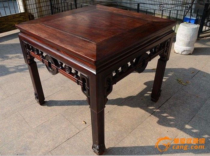 清老红木三弯腿灵芝脚独板八仙桌_清老红木三