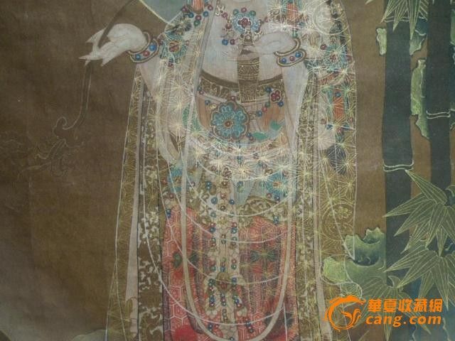 朝鲜高丽时期矿物原料全手绘观音画一张_朝鲜