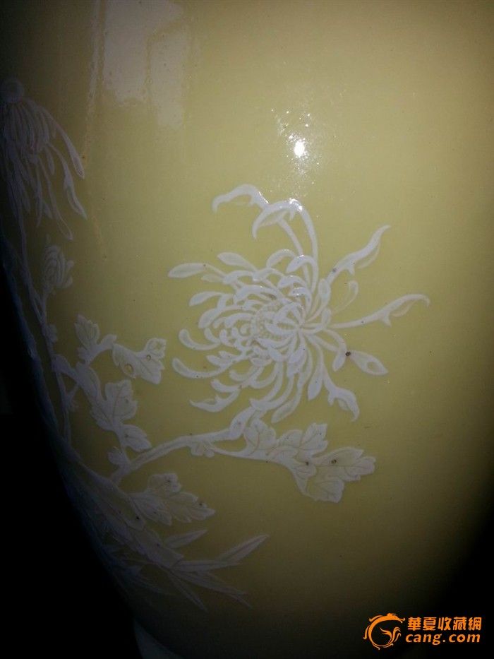 景德镇瓷器收藏品建国初期建国瓷厂黄釉堆花瓶