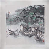 著名江南水乡画家 刘懋善《水巷深处》立轴