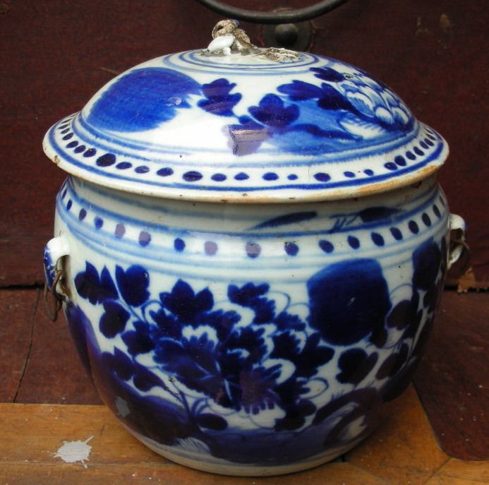 清晚期-青花富贵牡丹粥罐