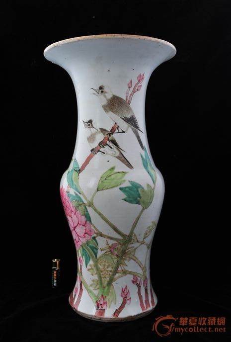 清光绪张云(子英)富贵白头浅绛彩花觚-图2