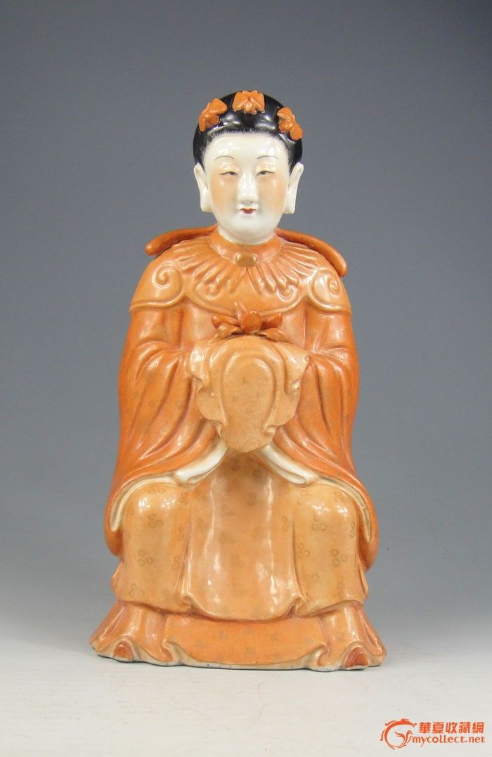 民国《喻炳昌造》矾红描金妈祖像