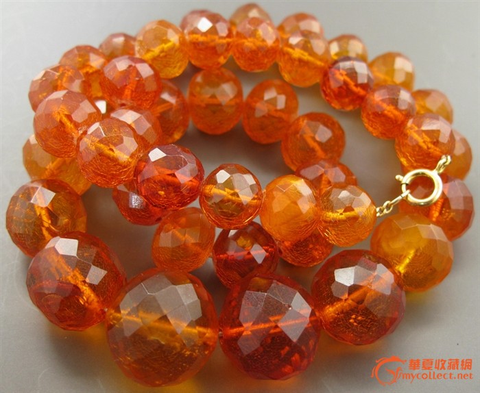 【超级收藏精品】欧洲古董珠宝 12k金天然切面琥珀项链 满是冰裂纹 86