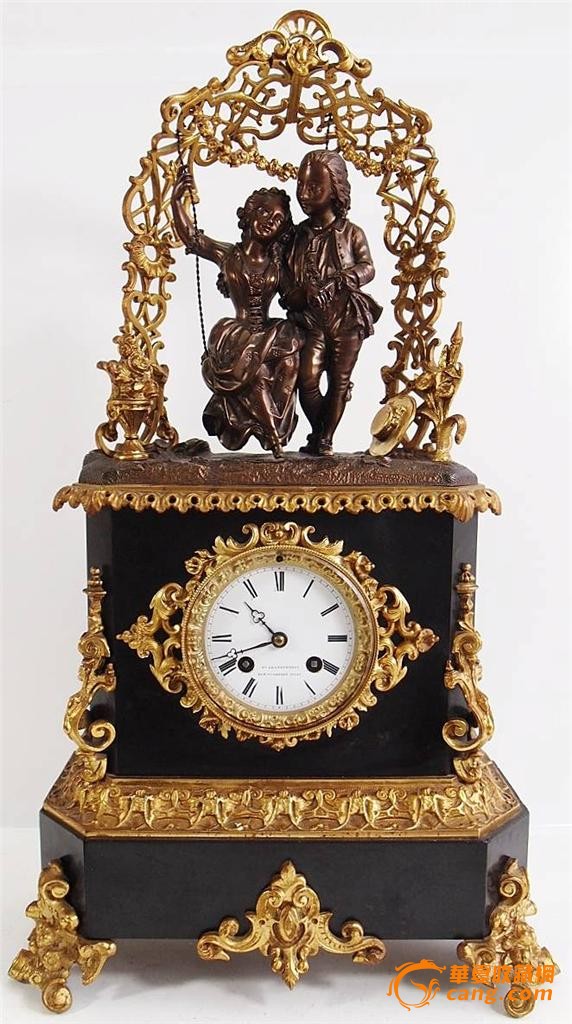 法国大理石铜器人像大座钟/壁炉钟 西洋古董钟表