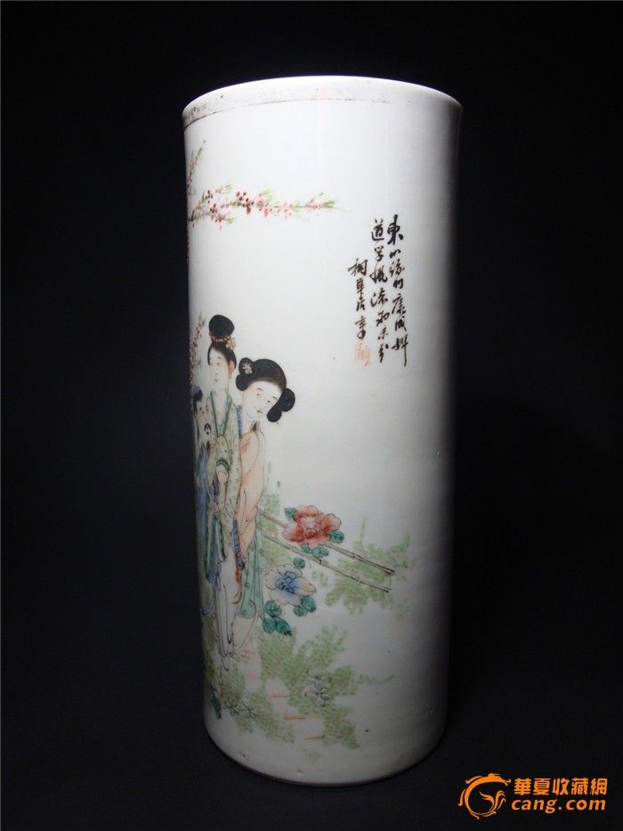 清末民初大名家桐华居人物纹粉彩帽筒