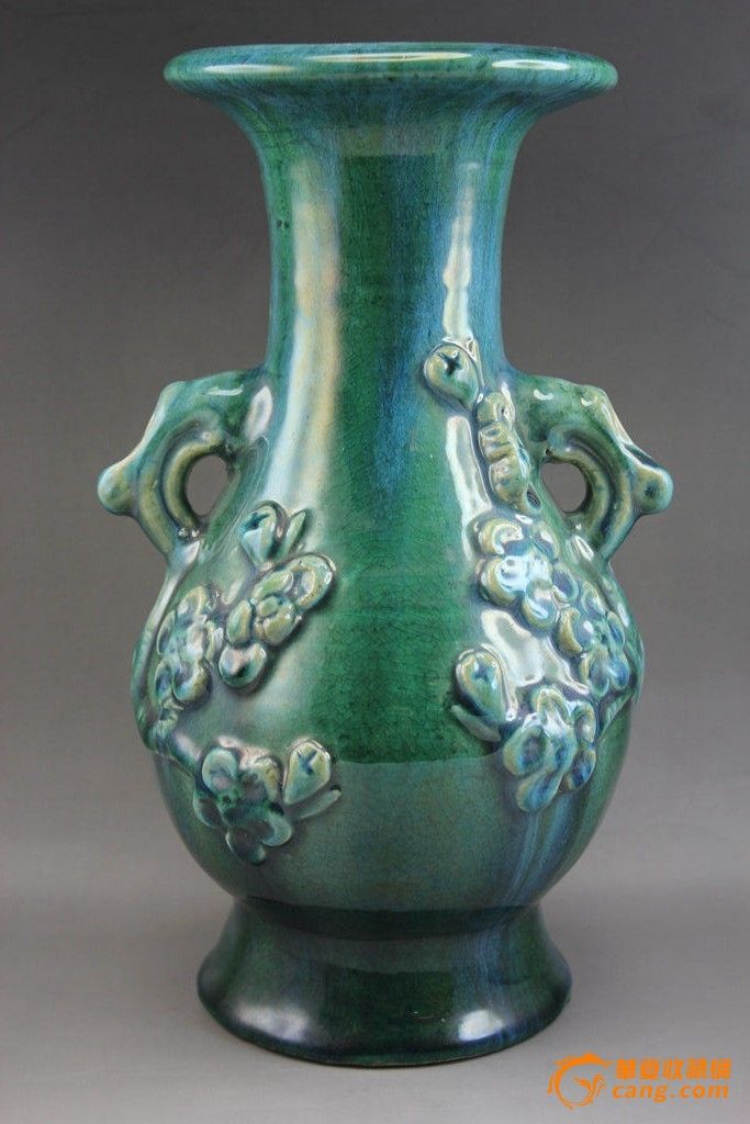 民国-石湾窑肥釉冰裂纹梅花赏瓶cll140327-06