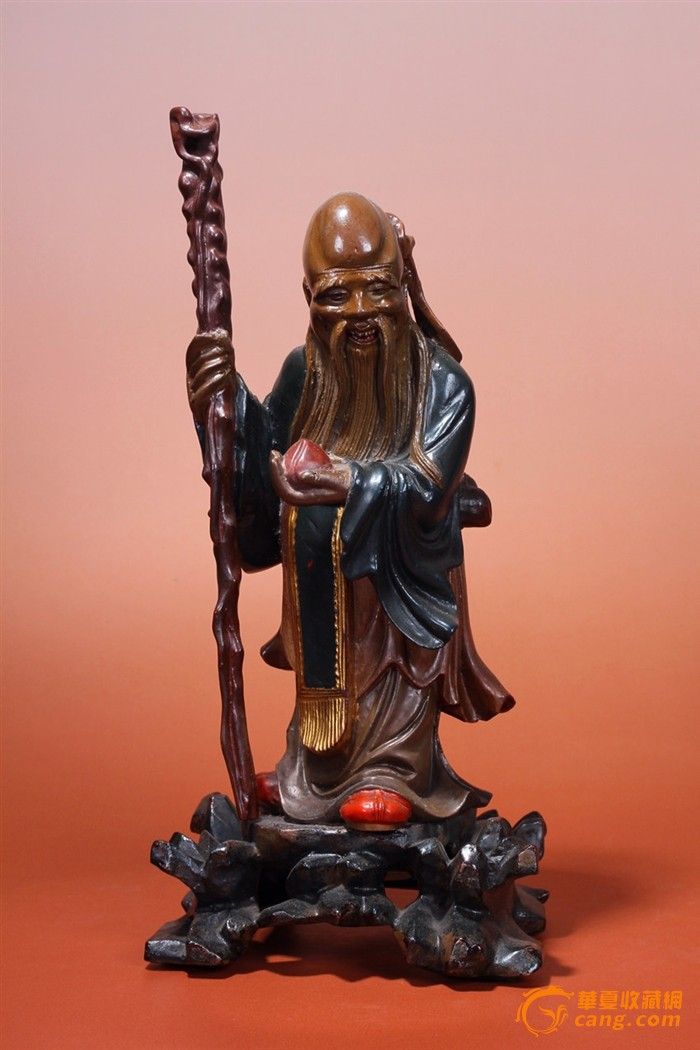 清末民国 脱胎漆器 持杖寿星-图2