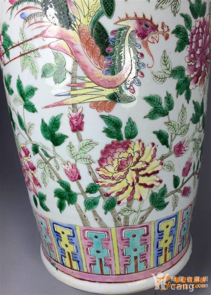 清同治巨型粉彩花鸟狮耳大瓶