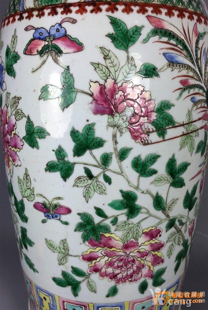 清同治巨型粉彩花鸟狮耳大瓶